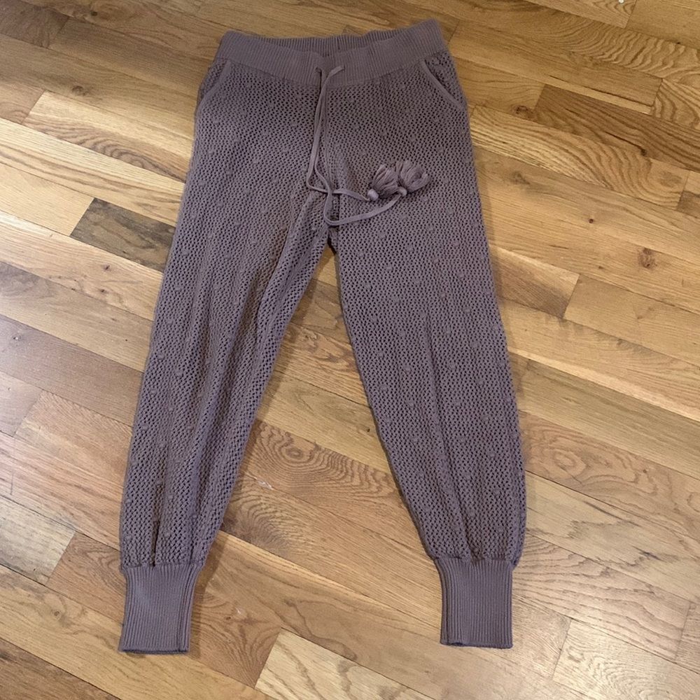 Happy Nature Mauve Crochet Open Knit Jogger Pants Lounge Medium